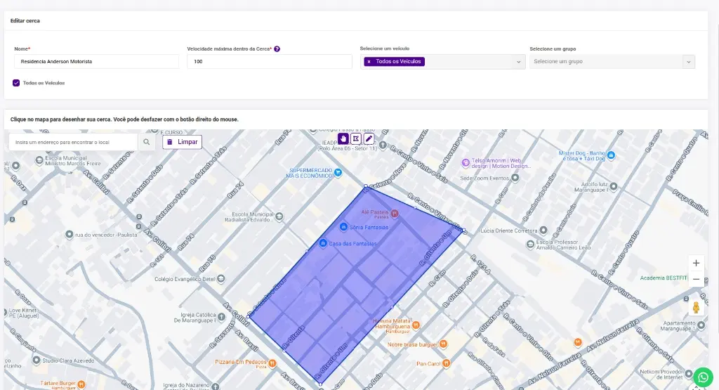 Interface de criação e parametrização de cercas