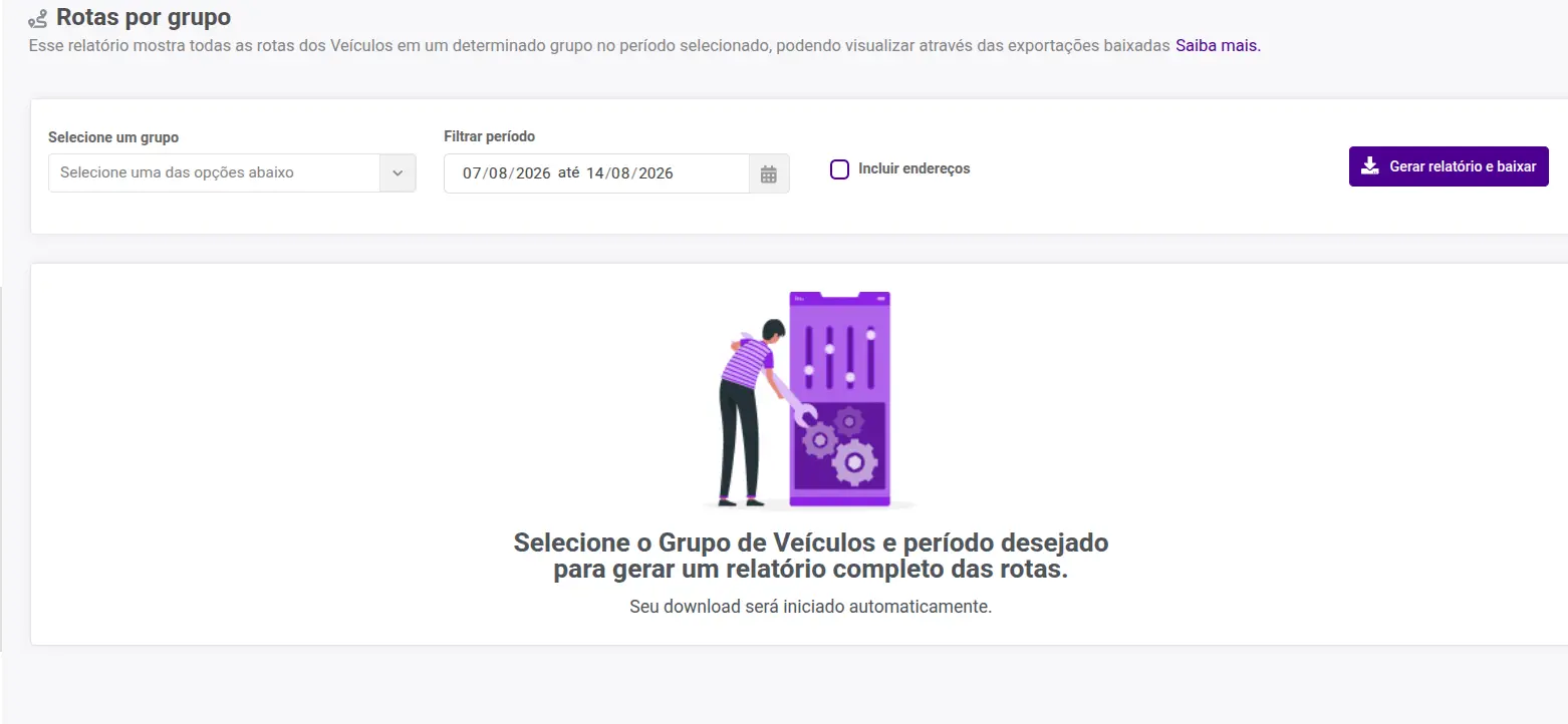 Relatório de rotas por grupo de veículos