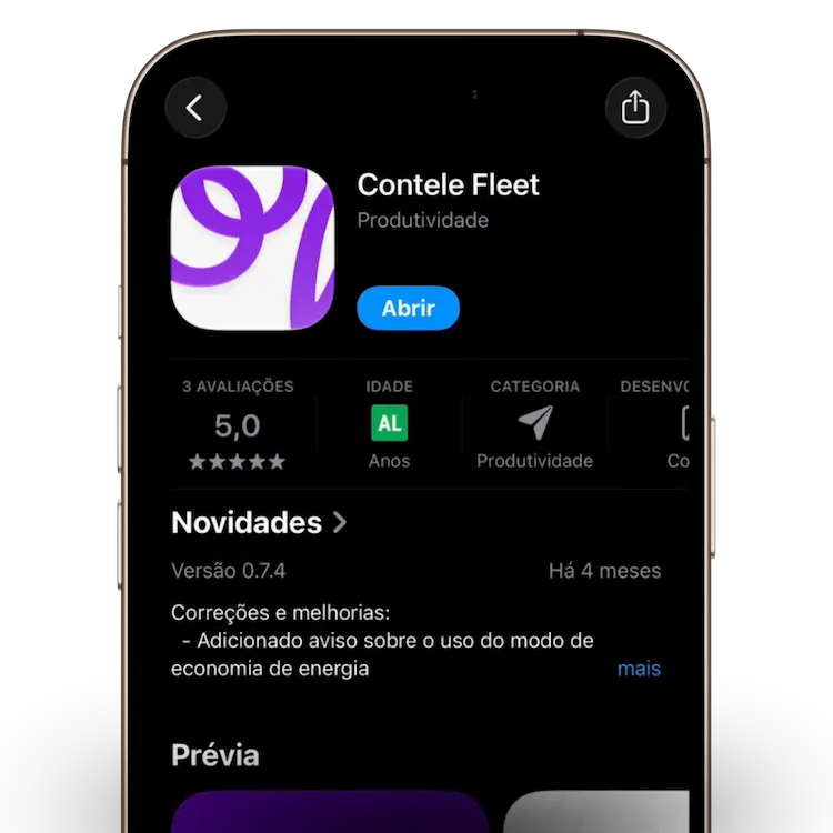 Aplicativo Contele Fleet na Loja de Aplicativos